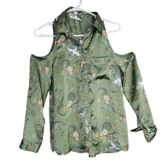 LOVE Tree Los Angeles Cold Shoulder Floral Birds Top - Small - Picture 1 of 9